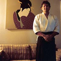 Robert wearing his hakama (getting used to it)